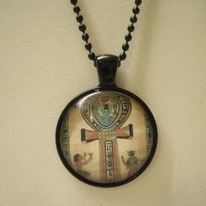 Egyptian Ankh Glass Cabochon Pendant Necklace